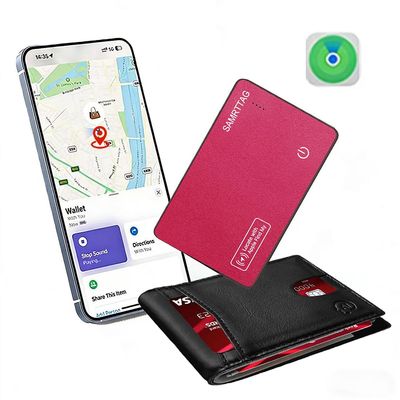SMART LB Wallet Tracker Card Like Apple Air Tag Work with Apple Findmy(iOS only), Thin Wallet Finder, Wireless Charger(Not Include Charger), air Tags Card Tracker (Rose Red, Card)