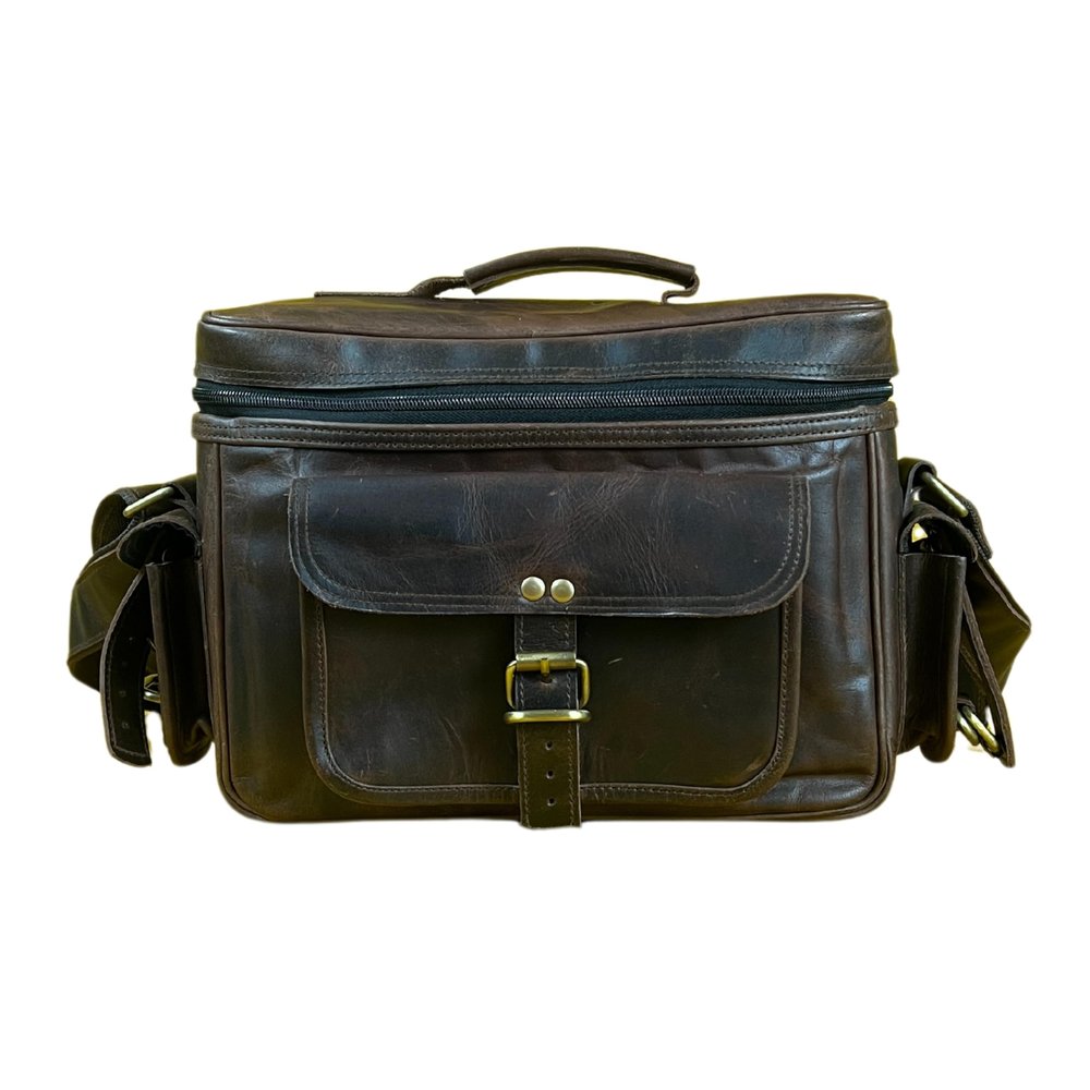 Madosh -Genuine Brown Leather DSLR Camera Bag | Camera Shoulder Messenger Bag Case| Photographers DSLR Crossbody Handbag | Camera Carry Top Handle shoulder Bag | Camera Case Bag