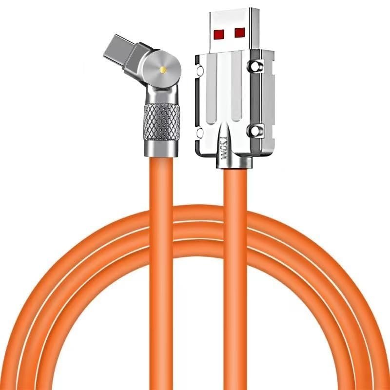 120W 6A High Speed Elbow USB Type-C Charging Cable, Soft Silicone, Data Transfer, 80W Power Delivery, Compatible with Samsung S23/S22, Xiaomi/Redmi K50/P60/P40 Phones