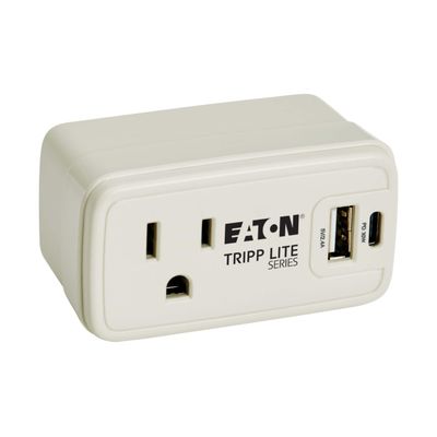 Eaton Tripp Lite SK10C32 Wall Outlet Extender & USB Charger, 1-Outlet Travel Power Strip Outlet Splitter, 1 USB & 1 USB-C Charging Ports, Gray, Lifetime Manufacturer's Warranty