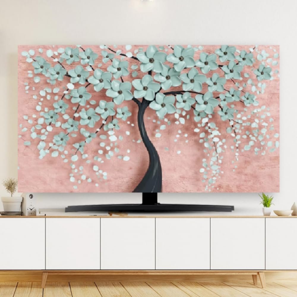 HSTANGKY Indoor TV Cover TV Dust Cover Simple Elastic Non-Slip TV Screen Protector Modern Soft Curved Screen Cover LCD/LED TV Display Cover Living Room Bedroom Decoration- flower3||49-52"118X70cm