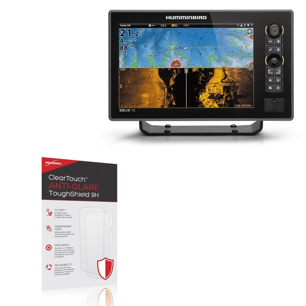BoxWave Screen Protector Compatible with Humminbird SOLIX 10 Chirp - ClearTouch Anti-Glare ToughShield 9H (2-Pack), Anti-Glare 9H Tough Flexible Film Screen Protector