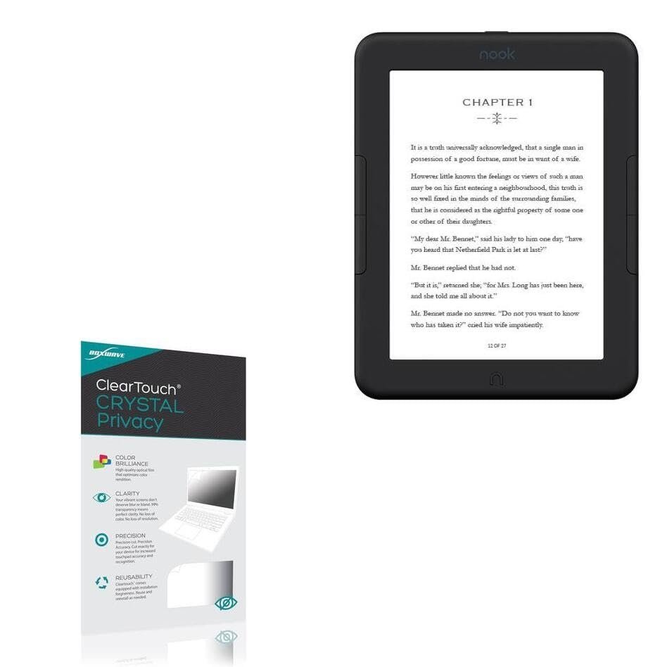 BoxWave Screen Protector Compatible with Barnes & Noble Nook GlowLight 4e - ClearTouch Crystal Privacy (2-Pack), Privacy Screen Protector Flexible Film Clear