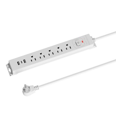 10 Ft Power Strip Surge Protector with USB Ports, Flat Plug Extension Cord, 5 AC Outlets and 3 USB Charging Ports, Wall Mountable for Home, Office, Dorm