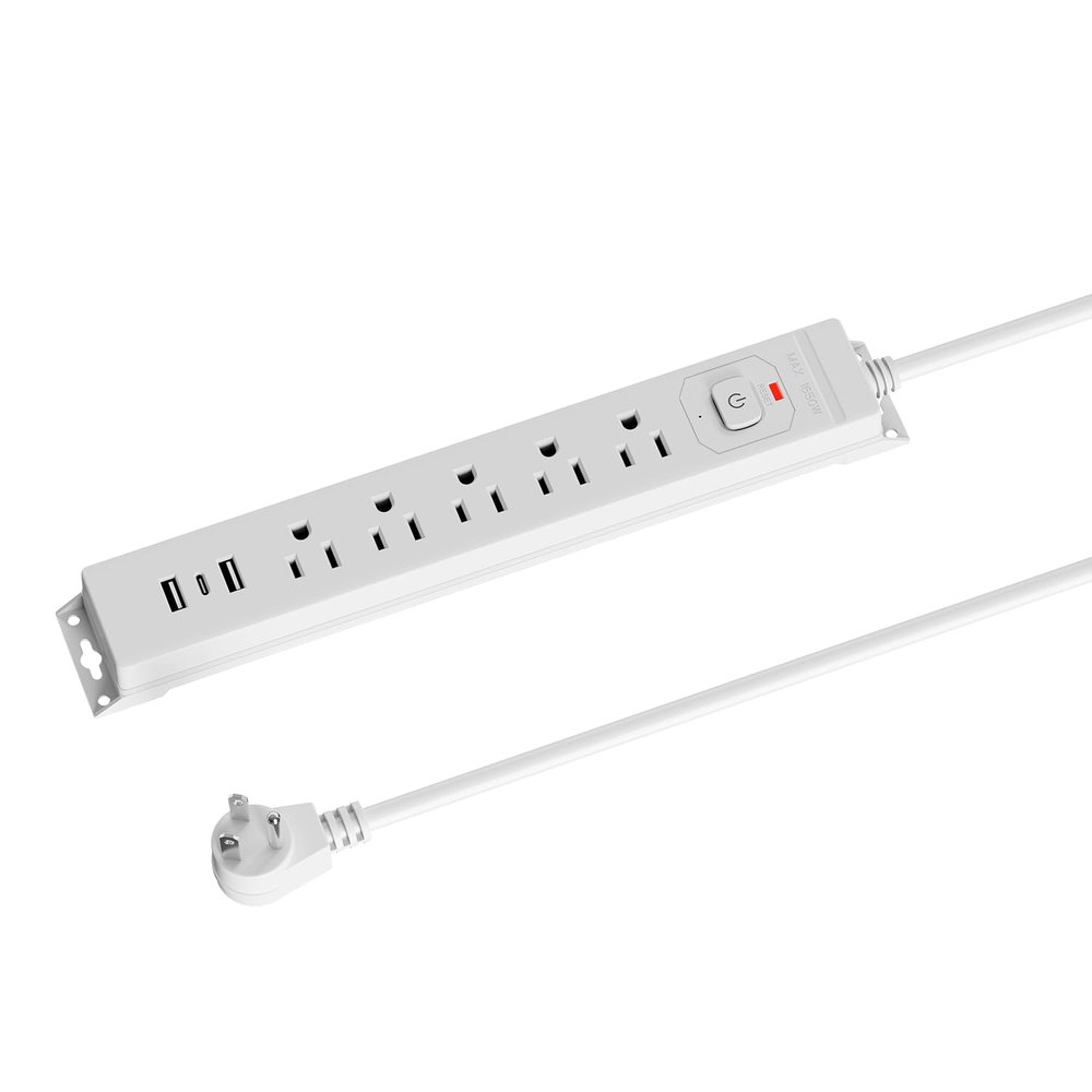 10 Ft Power Strip Surge Protector with USB Ports, Flat Plug Extension Cord, 5 AC Outlets and 3 USB Charging Ports, Wall Mountable for Home, Office, Dorm