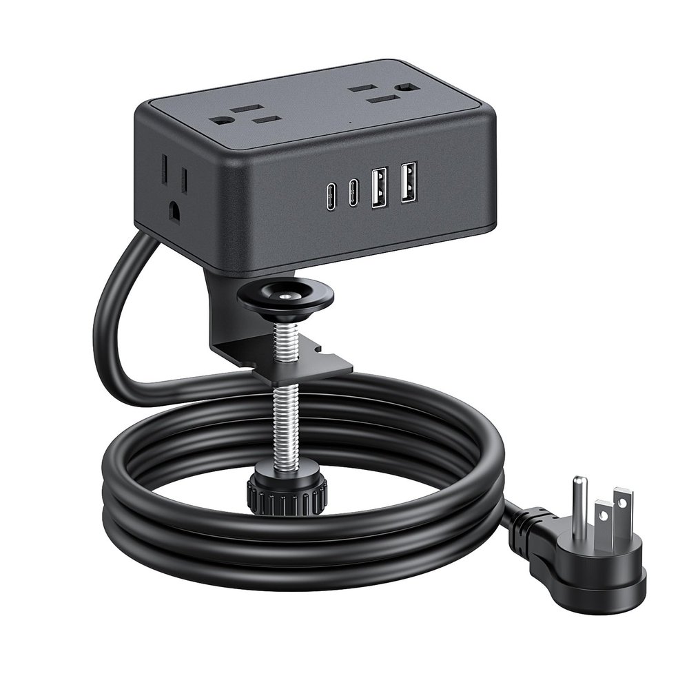 Desk Clamp Power Strip 4AC Outlet 2USB-C Ports,2 USB-A Ports,Desktop Tube Edge Mount Outlet Under Desk Table Leg Widely Spaced Surge Protector Outlet Station,6.6ft Heavy Duty Plug and Cord.