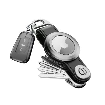 Compact Key Holder For Airtag - Key Organizer And Case For Apple Airtag | key organizer Holder | Includes Keyring Key Chain To Attach Car Key Fob - Airtag Holder Leather Keychain Gift For Men(BLACK)