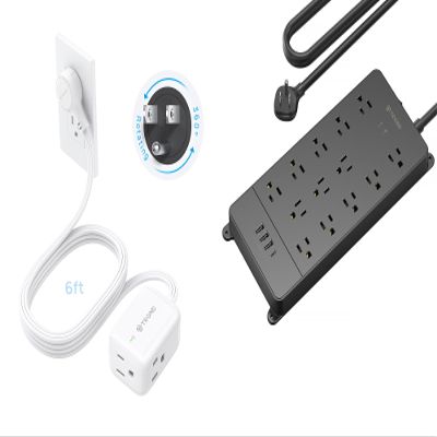 Bundle - 2 Items: 360 Rotating Flat Plug Extension Cord Surge Protector 6ft & 13 Outlets Surge Protector Power Strip