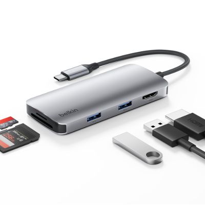 Belkin USB-C Hub, 5-in-1 Multiport Adapter - USB-C Docking Station with 4K HDMI, 2 x USB-A Ports, SD Card Slot, & MicroSD Card Slot for MacBook Pro, Air, iPad Pro, XPS, and More