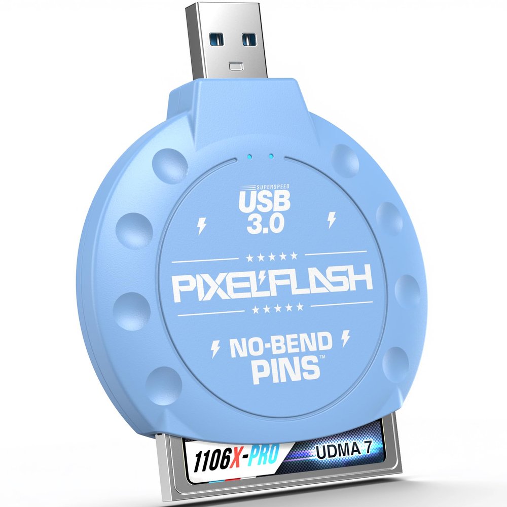PixelFlash CF Card Reader (Blue) - Compact Flash Memory Card Adapter with USB 3.0, 5GB/s File Transfer, No-Bend Pins, Supports UDMA-7, Anti-Slip & Anti-Scratch, Compatible with Most Brands & OS