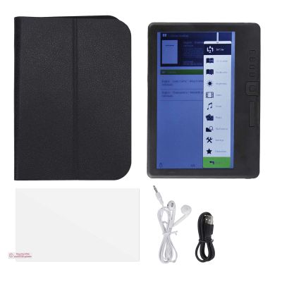E Reader 7in Color TFT LCD 16:9 Portable Reader for EPUB PDF TXT, 800x480 Black E for OntheGo Reading (16GB)
