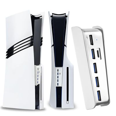 6 Port USB Hub for PS5 Pro & PS5 Slim Console Disc/Digital, High-Speed Extra USB Ports for PS5 Slim Pro Accessories, PS5 Hub Charger Splitter Adapter with 4 USB 2.0 + 1 USB Charging Port +1 Type C 3.0