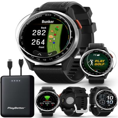 Garmin Approach S44 (Silver/Black) Golf GPS Smartwatch PlayBetter Bundle