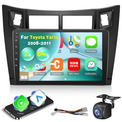 [2G+64G] Radio for Toyota Yaris 2008 2009 2010 2011, 9 inch Android Touch Screen Yaris Car Stereo, Carplay/Android Auto/EQ Audio/1080P/SWC/Bluetooth