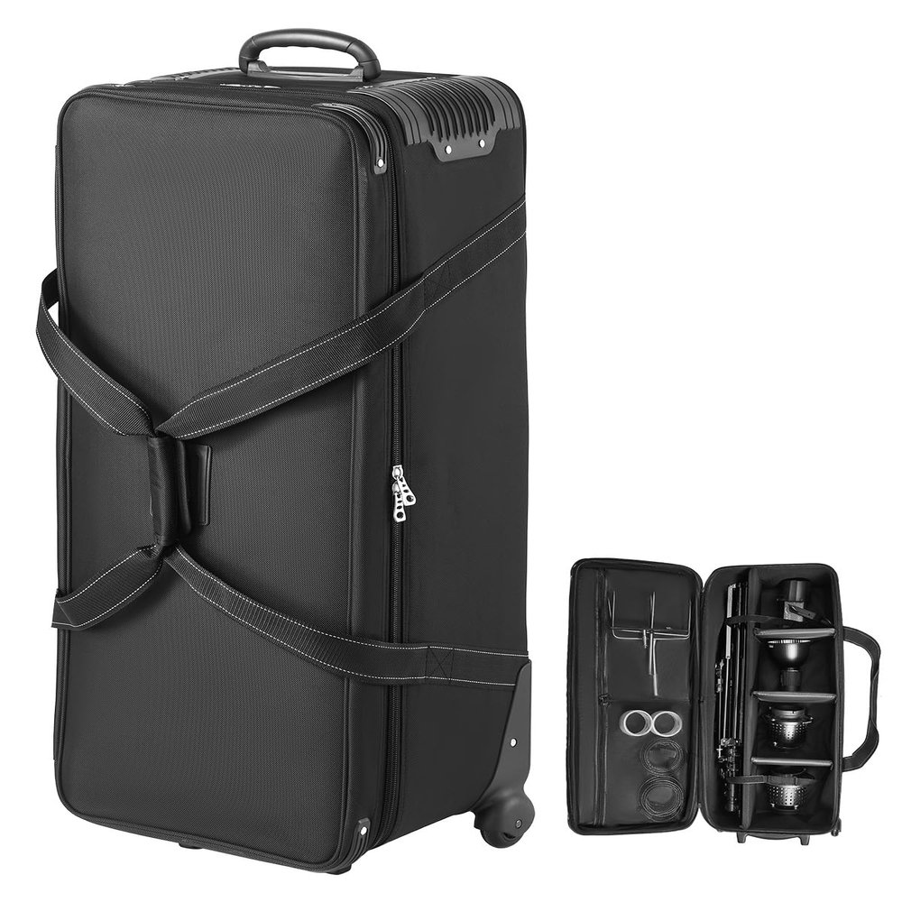 VEVOR Studio Equipment Trolley Case, 39.37 x 14.96 x 12.60 in / 100 x 38 x 32 cm, Rolling Camera Bag, Carrying Bag with Wheels Straps Padded Compartment Handle, for Light Stands, Tripods, Telescopes