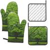 Green Tree Oven Mitts and Pot Holders 4-Piece Set, Extended Kitchen Gloves and Pan Racks, Heat Resistant Oven Gloves Hot Pads Non-Slip Cooking Gloves Potholders Gifts for Women view 1