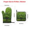 Green Tree Oven Mitts and Pot Holders 4-Piece Set, Extended Kitchen Gloves and Pan Racks, Heat Resistant Oven Gloves Hot Pads Non-Slip Cooking Gloves Potholders Gifts for Women view 3