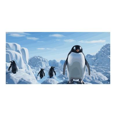 Penguin Antarctica Ice Large Party Banner Sign Wall Hanging Backdrop Banner Birthday Party Backdrops For New Year Graduation Wedding Birthday Party Decor 180x90cm