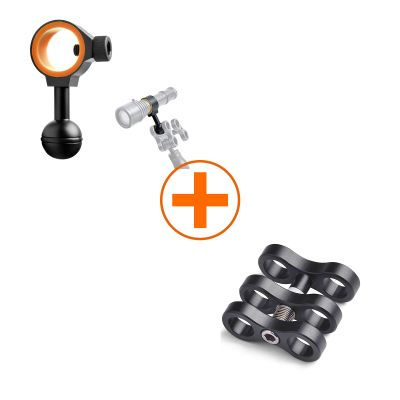 ORCATORCH ZJ18 New Universal Ball Joint Bracket & OrcaTorch ZJ13 Aluminum Ball Joint Clamp for Underwater Diving Light Arms Tray Bundle