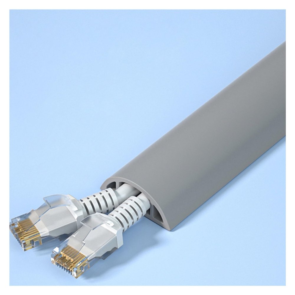 AMUFJJ Commercial Cable Management Channel 16FT, Self-Adhesive Cord Cover Plastic Tube for Meeting Room/Hotel/Shower, Cuttable Trunking Holds 1/2 Wires(Gray,Holds 2 Cords)