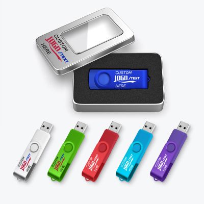 Personalized USB Flash Drive with Metal Box, 100 Pack Portable USB Pen Drive with Custom Logo, 360 Swivel Design, Great for Event Planners, Non-Profits, and Music Studios (1, GB)