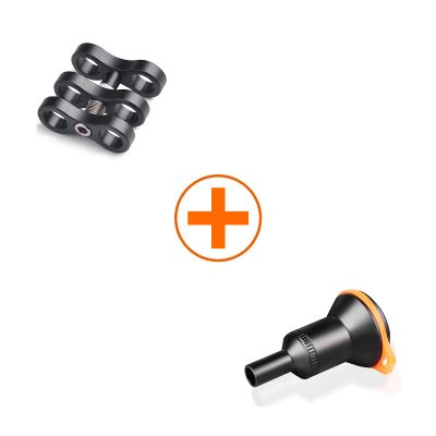 OrcaTorch ZJ13 Aluminum Ball Joint Clamp for Underwater Diving Light Arms Tray & ORCATORCH D530V Aluminum Alloy Diving Video Light Snoot for Macro Photography Bundle