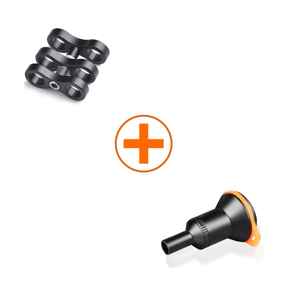 OrcaTorch ZJ13 Aluminum Ball Joint Clamp for Underwater Diving Light Arms Tray & ORCATORCH D530V Aluminum Alloy Diving Video Light Snoot for Macro Photography Bundle