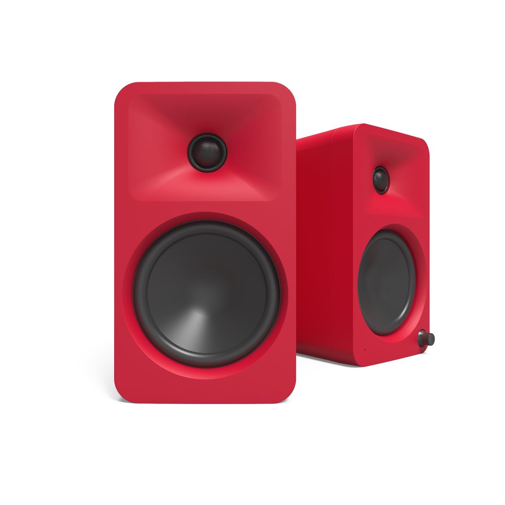 Kanto ORA4 140W Powered Reference Speakers with Bluetooth 5.0 and USB-C Input | 4 Woofers with Deep Bass Extension | Bi-Amplified | 80 Hz Automatic Crossover | Reference Quality Sound | Pair | Red