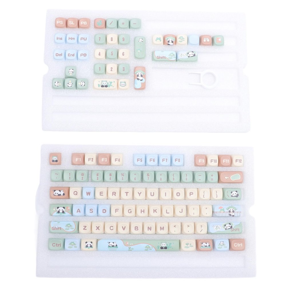 112 Keys Keycaps Set PBT Cute Panda 9mm MCA Height DIY Keyboard Keycaps Replacement Universal for Mechanical Keyboards