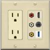 RiteAV 3xRCA Composite HDMI 3.5mm USB 3.0 Wall Plate - Outlet [Ivory/Ivory] view 1