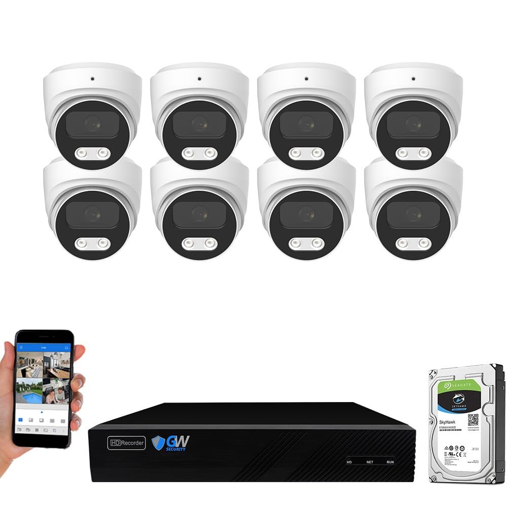 GW Security 8 Channel 12MP NVR 4K Security Camera System with 8 x 8MP PoE Spotlight Color Night Vision Outdoor/Indoor Microphone Dome Cameras, Smart AI Human/Vehicle Detection
