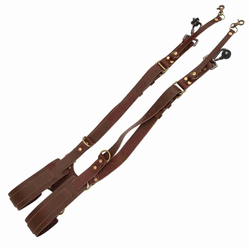 Brrnoo Adjustable Dual Leather Rivet Shoulder Camera Harness Strap for Digital SLR DSLM Mirrorless Secure Safety Hook Soft Padded Hands-Free Support