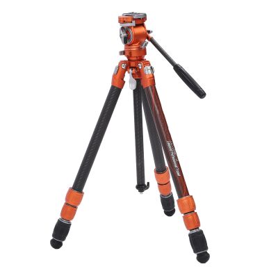 Lightweight Travel Camera Tripod with Fluid Head Panoramic Ball Head for DSLR Load Up to 60kg Orange Portable Carbon Fiber Tripod