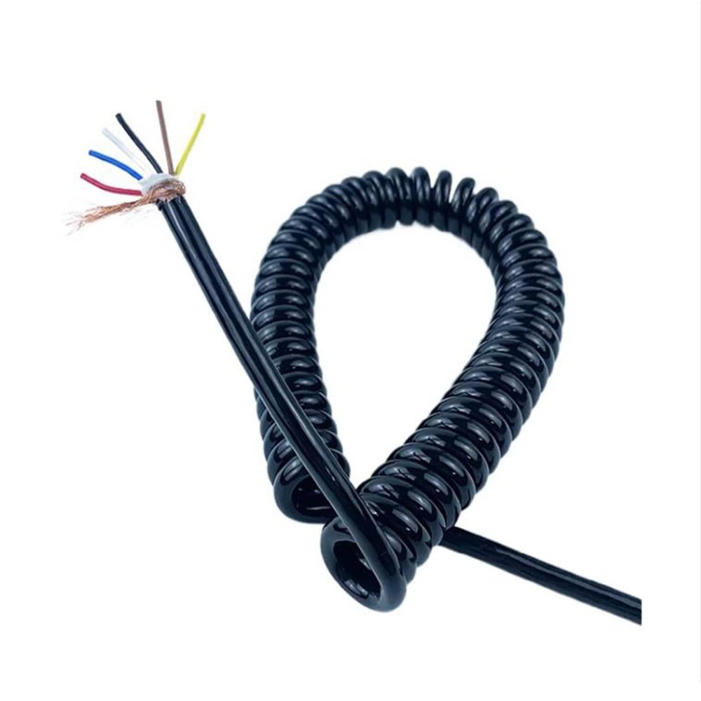 ACFFVBW Coiled Extension Cord, 6 Cores Tensile Shielded Spiral Wire 0.5mm Square Oil Spring Wire Pure Copper Core High Power Telescopic Wire Spiral Extension(Stretch 2 Meter)
