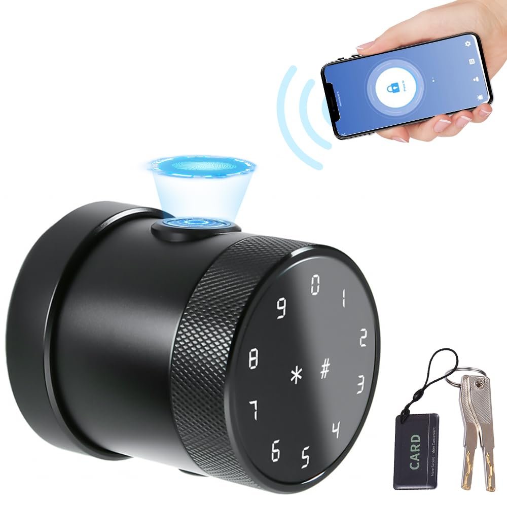 ACAGALA 5-in-1 Unlock Smart Door Lock Keyless Entry Biometric Door Knob with Keypad BT Tuya App Remote Control Password Fingerprint Door Lock with IC Card Mechanical Key for Home Apartment