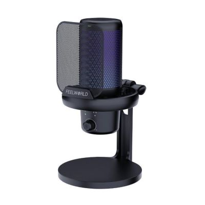 FEELWORLD VM1 USB Condenser Gaming Microphone for Streaming Noise Cancellation Mute RGB Light One-Key Mute Desktop Stand