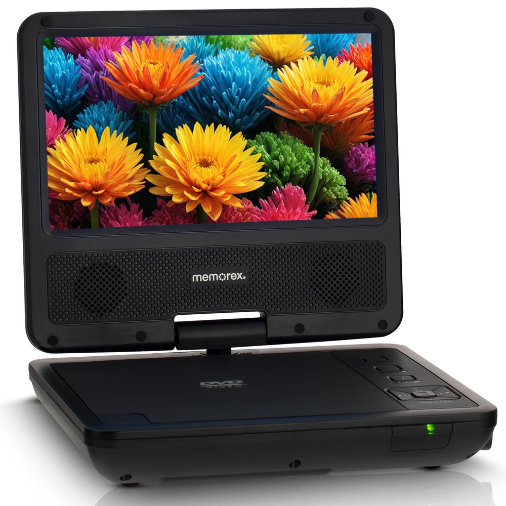 Memorex 9.5-Inch Portable DVD Player with 7-Inch Swivel Screen, 4-6 Hour Watching Time, Dual Speaker, Remote Control, Supports Sync with TV, USB/SD/AV