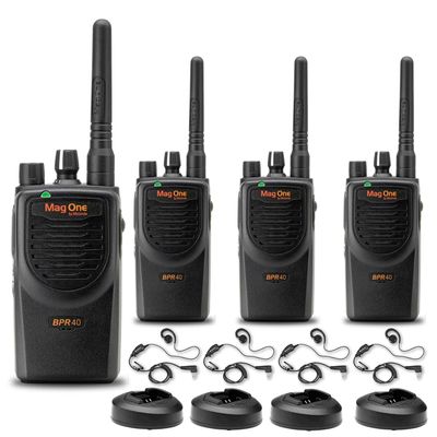 Motorola BPR40 Mag One Series 4W UHF 8-Channel Two-Way Radio (BPR40-U8) + Motorola HKLN4604 PTT Earpiece (4 Pack)