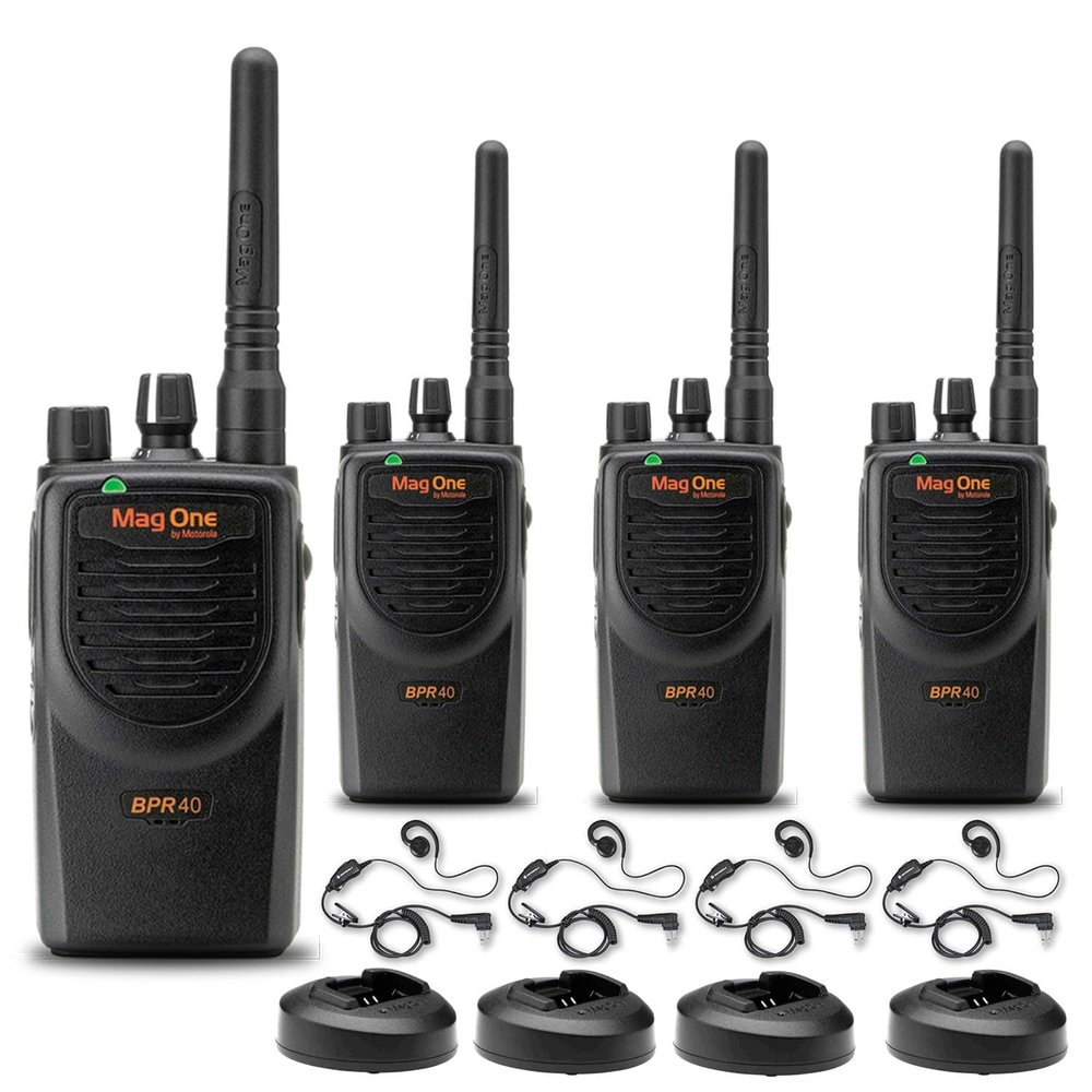 Motorola BPR40 Mag One Series 4W UHF 8-Channel Two-Way Radio (BPR40-U8) + Motorola HKLN4604 PTT Earpiece (4 Pack)