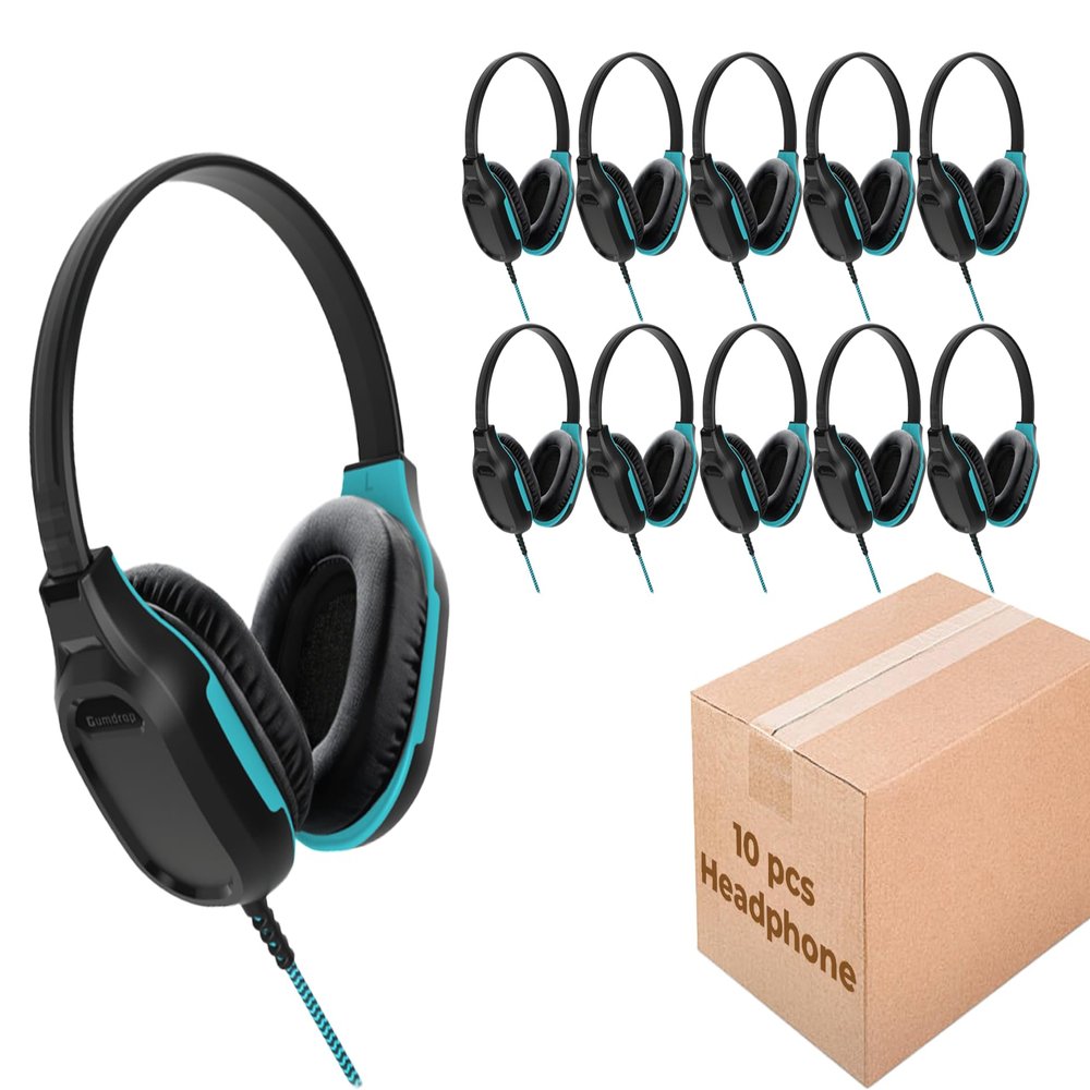 Gumdrop DropTech On-Ear Wired Headphones No Mic | 3.5 mm (10 Pack) - Long Tangle Free Chew-Proof Cord - Rugged Reliable Drop Tested and Comfortable for Kids K-12 Students Classroom and School Use