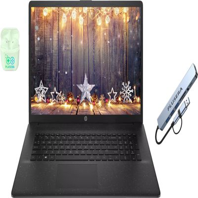 HP 17.3" Business Laptop Computer, 16GB RAM 256GB SSD, 10-Core Intel Core i5 Processor, Intel Xe Graphics, Copilot AI, Windows 11, Numeric Keypad, PLUSERA Earphones & 8-in-1 Hub Included, Jet Black