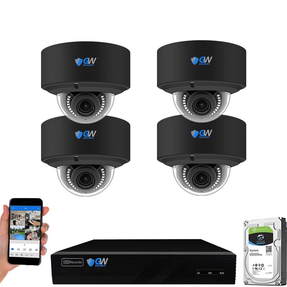 GW Security 8 Channel UltraHD 4K (3840x2160) Audio & Video Motorized Zoom Smart AI NVR Security System - 8 x 8MP Motorized 2.7-13.5mm 5X Optical Zoom Waterproof Microphone PoE Dome Cameras (Black)
