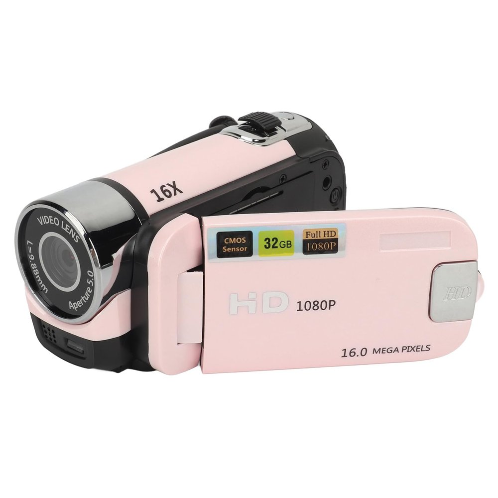 Digital Video Camera, 1080P 16MP Digital Video Camera,2.4inch Rotatable Screen Camcorder, Video Recorder Camcorder for Teens Beginner Adult Vlogging Traveling (Roseate)