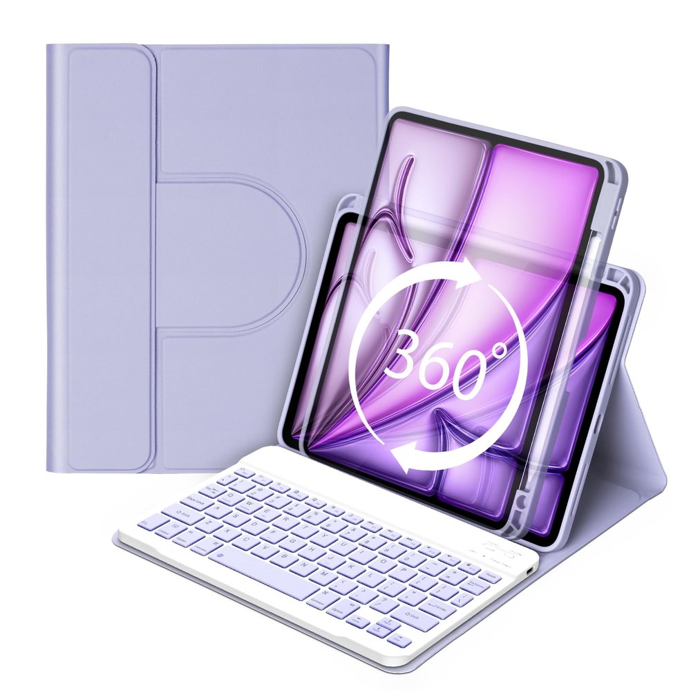 Bettdow Keyboard Case for iPad Air 11" 2025 M3/Air 11 inch 2024 M2 & iPad Pro 11" 4/3/2/1,iPad Air 5th/4th 10.9",360 Rotating Case and Magnetic Detachable Keyboard Portrait/Landscape Modes-Purple