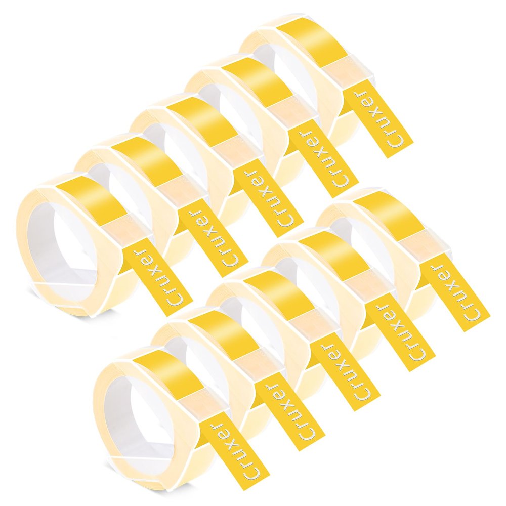 10 Pack Cruxer Replacement for Dymo A521208 3D Embossing Tape 12mm x 3m White on Yellow Self-Adhesive Embossed Label Replacement for Office Mate II 1540 154000 Organizer Xpress Pro 1575 Label Maker
