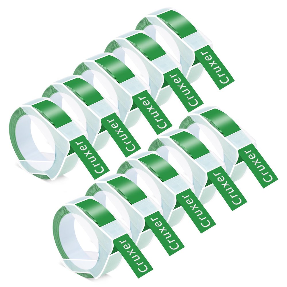 10 Pack Cruxer Replacement for A521203 3D Embossing Tape 12mm x 3m White on Green Self-Adhesive Embossed Label Replacement for Office Mate II 1540 154000 Organizer Xpress Pro 1575 Label Maker