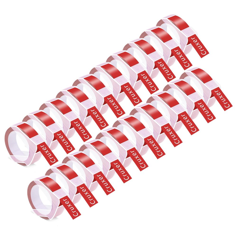 20 Pack Cruxer Replacement for A521202 3D Embossing Tape 12mm x 3m White on Red Self-Adhesive Embossed Label Replacement for Office Mate II 1540 154000 Organizer Xpress Pro 1575 Label Maker
