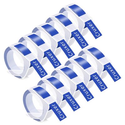 10 Pack Cruxer Replacement for A521206 3D Embossing Tape 12mm x 3m White on Blue Self-Adhesive Embossed Label Replacement for Office Mate II 1540 154000 Organizer Xpress Pro 1575 Label Maker