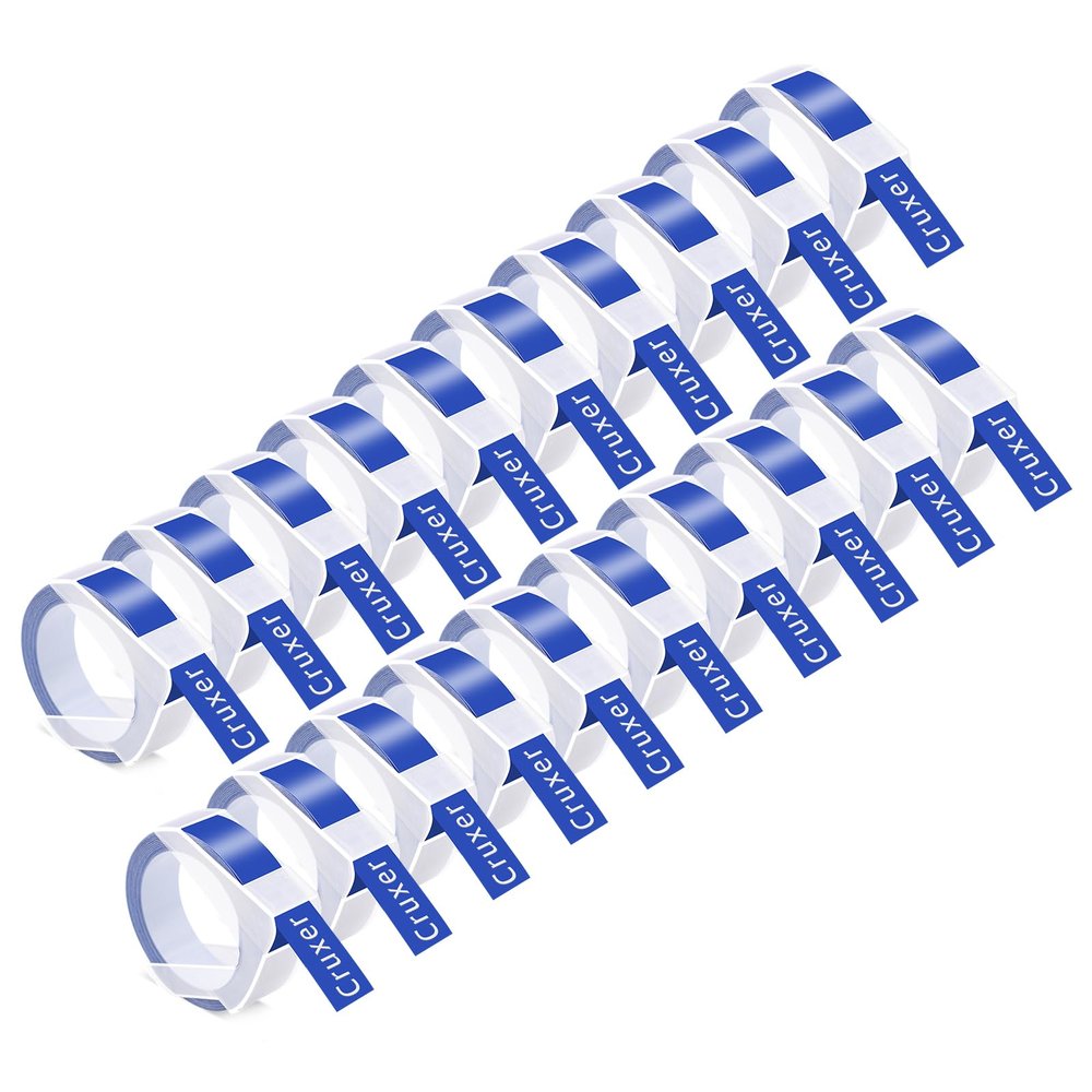 20 Pack Cruxer Replacement for A521206 3D Embossing Tape 12mm x 3m White on Blue Self-Adhesive Embossed Label Replacement for Office Mate II 1540 154000 Organizer Xpress Pro 1575 Label Maker