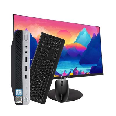 HP EliteDesk 800 G5 Mini Intel 9th Gen i5-9500T 6-Core, 24in monitor Crucial 32GB DDR4 RAM, 2TB NVMe M.2, Win11P WiFi 6 AX210, New Cherry Keyboard & Mouse (Renewed) (+24in Monitor +Keyboard and Mouse)
